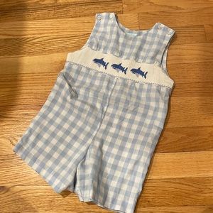 Blue Check Smocked Shark Jon Jon, Size: 24 Months